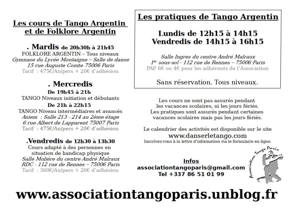 Cours Tango et Folklore Argentin à Paris